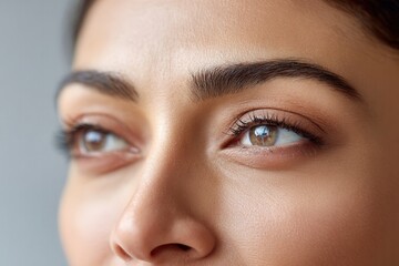 Woman's natural glowing skin and beautiful eye looking away