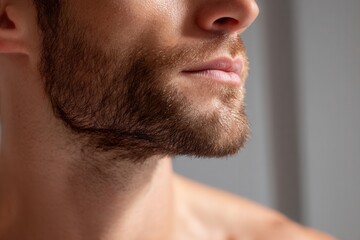 Male face with well-groomed beard and clean skin, focusing on beauty care