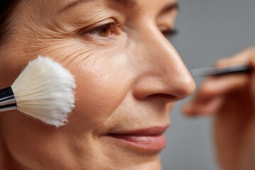 Mature woman receiving a makeup application for anti-aging skincare