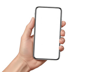 Hand holding smartphone isolated on transparent background