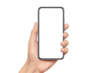 Hand holding smartphone isolated on transparent background