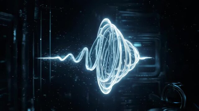 Digital Blue Sound Waveform Abstract Motion Graphics With Binary Code Background And Particles