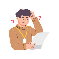Confused Employee Reading Document Illustration