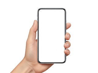 Hand holding smartphone isolated on transparent background