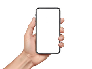 Hand holding smartphone isolated on transparent background
