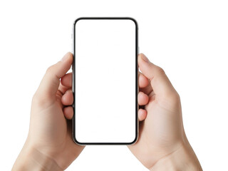 Hands holding smartphone, isolated on transparent background