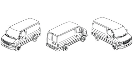 Detailed van line drawings in three views