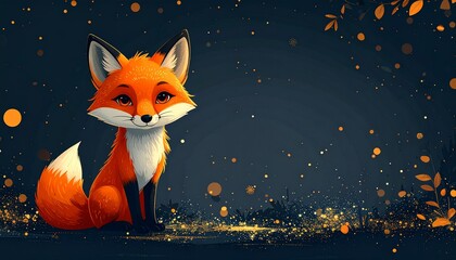 Stylish cartoon New Year background featuring a fox character, dark background with subtle gold highlights, minimalist flat illustration, elegant abstract shapes, modern premium mood, wide copy space,