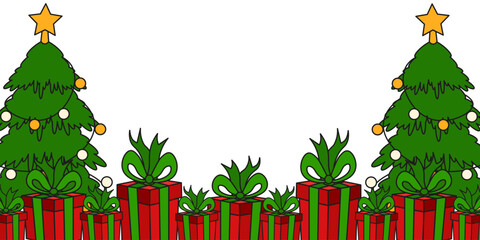 Png Christmas vector Frame isolated transparent background. Vector Christmas tree and gift box Frame with blank space for text. Perfect holiday banner poster template design. EPS 10
