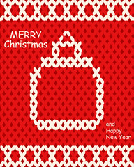 Knitting vector Merry Christmas greeting poster cover design with Knitted texture Christmas ball.  Modern Xmas art background holiday card idea. EPS 10