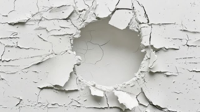 Video A hole in a white wall with peeling paint, ideal for use in renovation or construction s