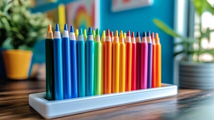 Fototapeta premium Vibrant Array of Colorful Crayons Displayed on a Desk