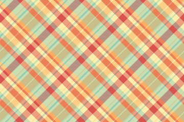 Delicate check pattern background, irish texture tartan vector. T-shirt textile fabric seamless plaid in orange and light colors.