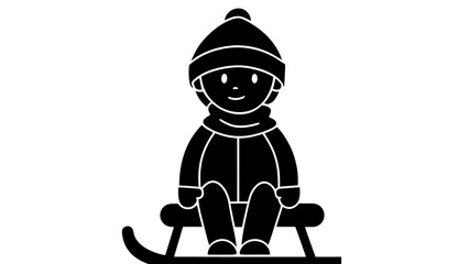 Happy child sitting on a sled in winter gear