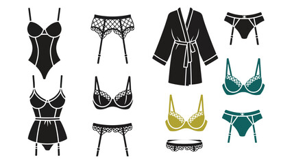 Elegant lingerie and robe illustrations in modern black and white