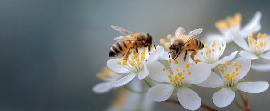 Bees dance like tiny acrobats pollinating white and yellow flowers with joyful zeal