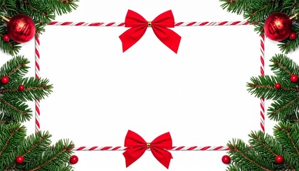 Marco rectangular navide&ntilde;o hecho de cuerda trenzada roja y blanca, con lazo rojo superior, aislado sobre fondo blanco.