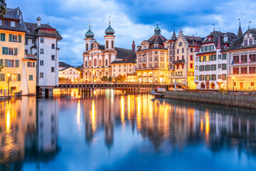 Fototapeta premium Lucerne, Switzerland from Spreuerbrucke Bridge 2500