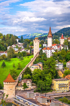 Lucerne, Switzerland at the medieval Musegg Wall and towers. 2507