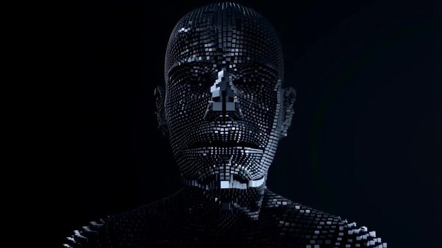 Abstract digital human evolution: transforming geometric wireframe art in motion