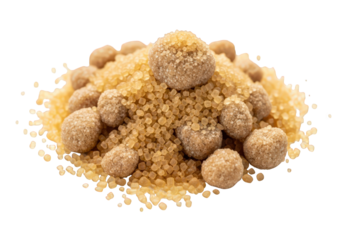 Caramelized sugar balls on granulated sugar