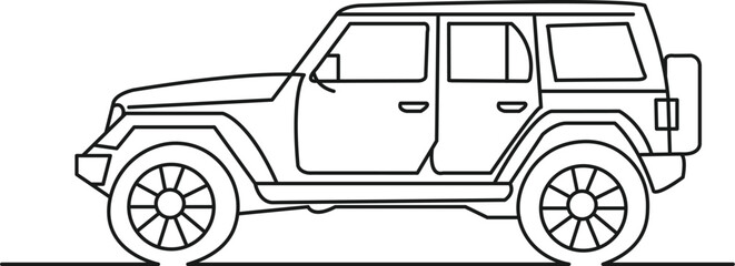  Line art of a rugged jeep SUV. © KAZIFARHANA