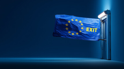 eu flag with exit sign waving european union sign