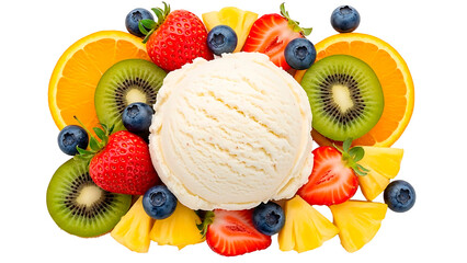 ia generated. Ice cream sundae with fresh fruit toppings isolated on transparent background

