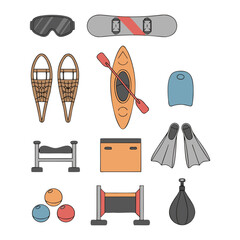 Outdoor and Fitness Sports Equipment Icon Set