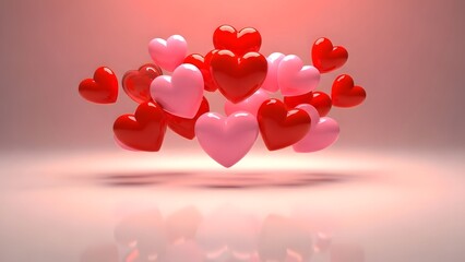 A collection of vibrant pink and red hearts floating against a soft backdrop