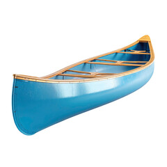 Blue Canoe Boat with Wooden Frame and Ribs Isolated on Transparent Background