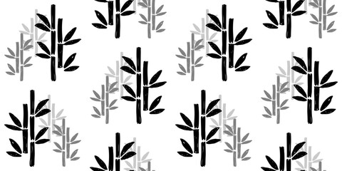 Monochrome bamboo stalks seamless pattern in black and grey