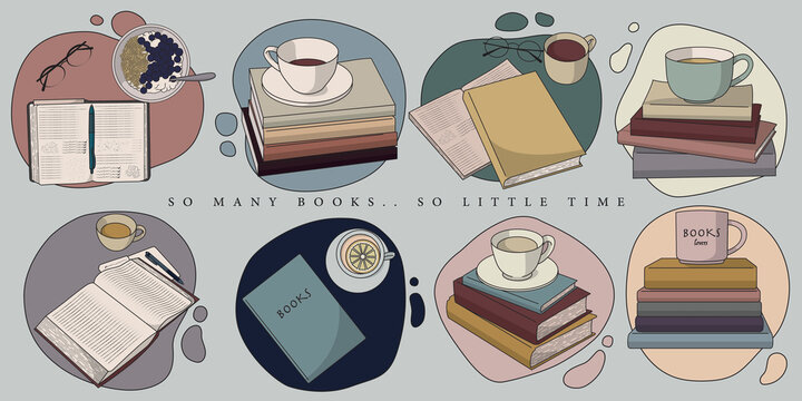 A professional vector mascot logo featuring the classic quote "So many books, so little time."