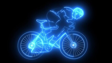 Neon Cyan Blue Cyclist Animation Futuristic Road Bike Rider Loop - Powered by Adobe