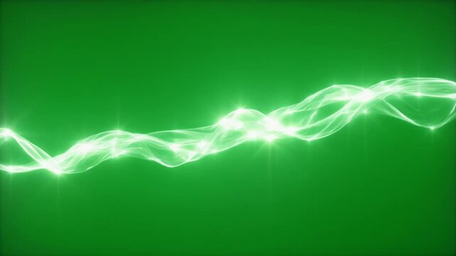 Green energy wave ribbon glowing abstract light background bright neon fantasy quantum glow