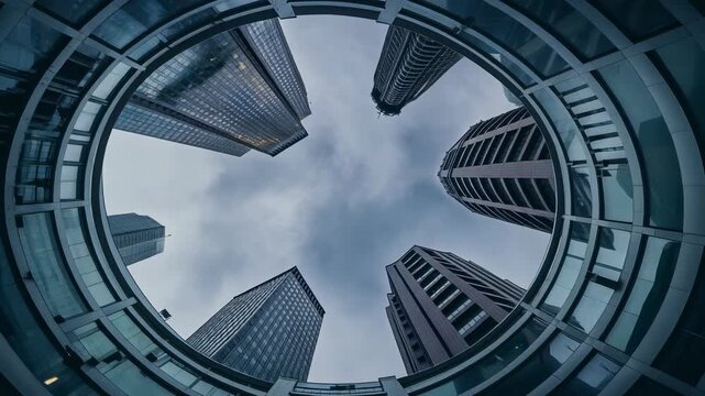 Stunning Circular View of Modern Skyscrapers in Urban Setting