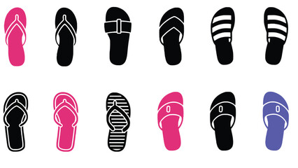Variety of flip flops in black and white