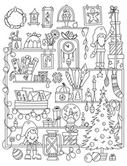 Obraz premium Christmas-Themed Coloring Page With Many Elements For The New Year Holiday