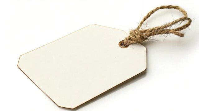 Video A simple white tag tied to a string, placed on a clean white surface