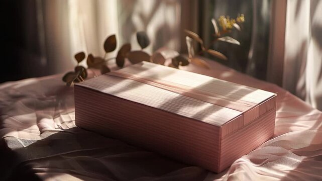 Video A wooden box sits atop a bed, with a simple and rustic design