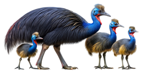 Family of cassowaries walking together