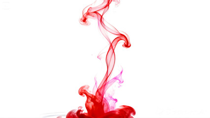 Dynamic flow of vibrant red and pink ink dispersing through water against a stark black backdrop isolated on transparent background