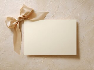 Elegant beige flat lay with bow for message or invitation design