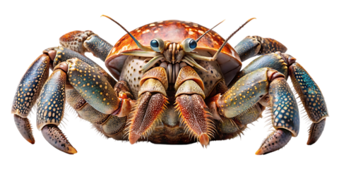 Colorful hermit crab with blue and orange accents