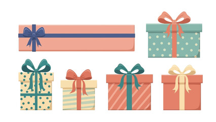 Collection of Colorful Wrapped Gift Boxes with Ribbons for Celebration