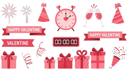 Romantic Valentine Day Seamless Pattern with Pink Clock and Gift Boxes
