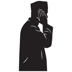 Man in silhouette covering mouth with hand in surprise