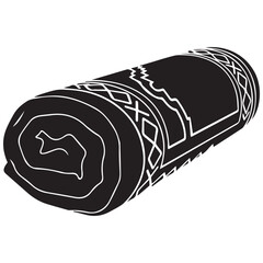 Rolled up blanket with intricate white tribal pattern design