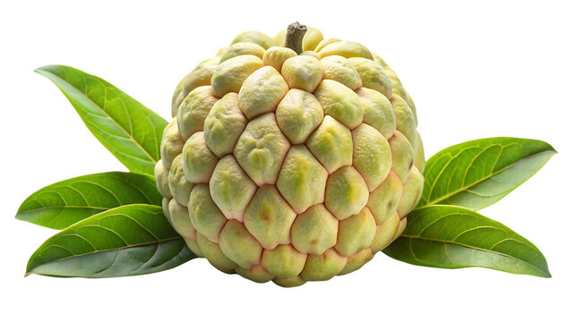 Fresh custard apple with green leaves