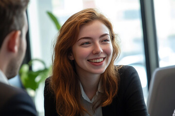 Creative working on business startup project in modern office environment, smiling developers, generative AI